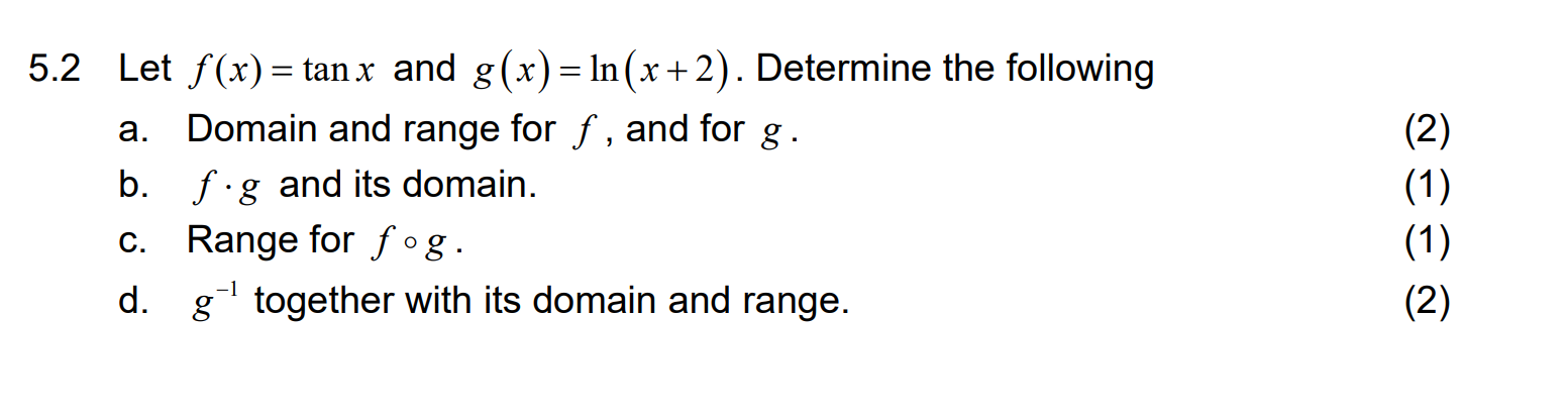 X A 5 2 Let F X Tan X And G X In X 2 Determine The Following Domain And Range For F And For G B Fig 1