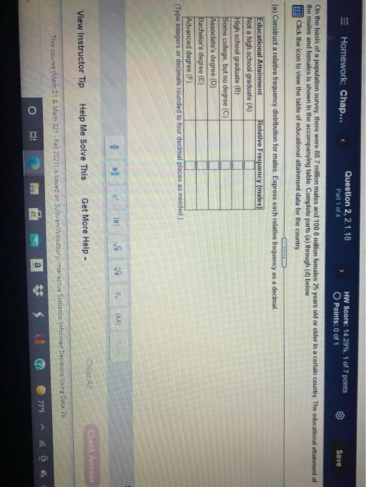 Homework Chap Question 2 2 1 18 Hw Score 14 29 1 Of 7 Points Part 1 Of 4 Save O Points 0 Of 1 On The Basis Of A 1