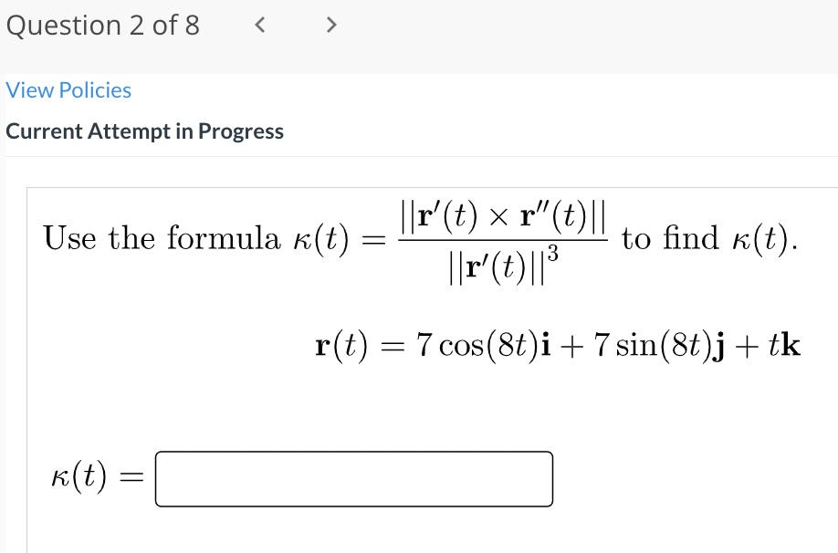 Question 2 Of 8 View Policies Current Attempt In Progress Use The Formula K T R T X R T R 0 To Find 1