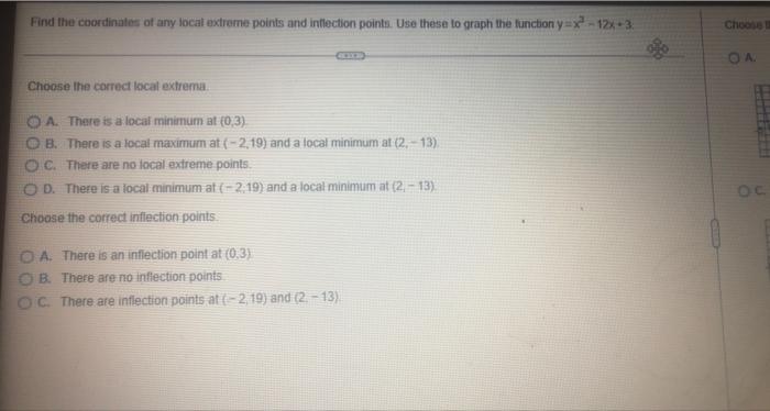 Choose The Correct Graph Of Y X 12x 3 O A Ob O C Od Ay Find The Coordinates Of Any Local Extreme Points And Inflec 2