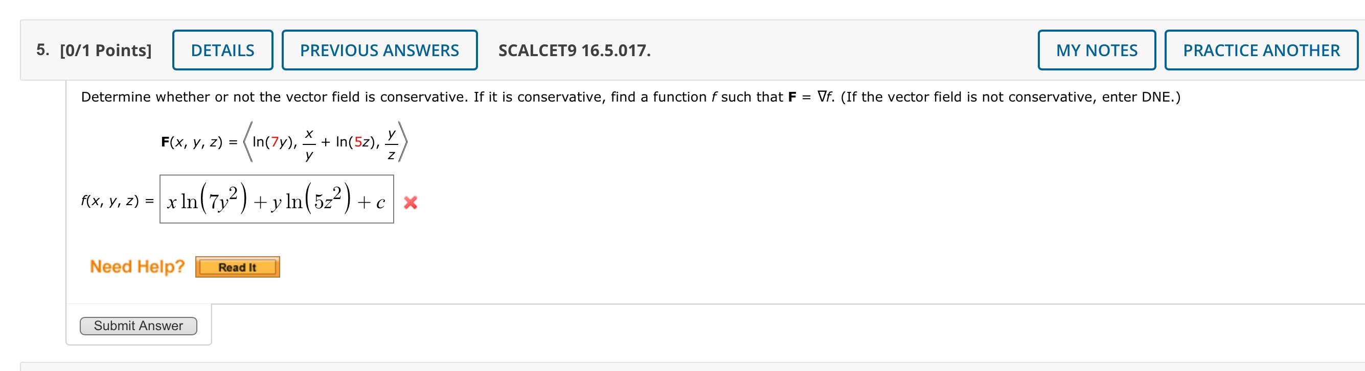 5 0 1 Points Details Previous Answers Scalcet9 16 5 017 My Notes Practice Another Determine Whether Or Not The Vecto 1