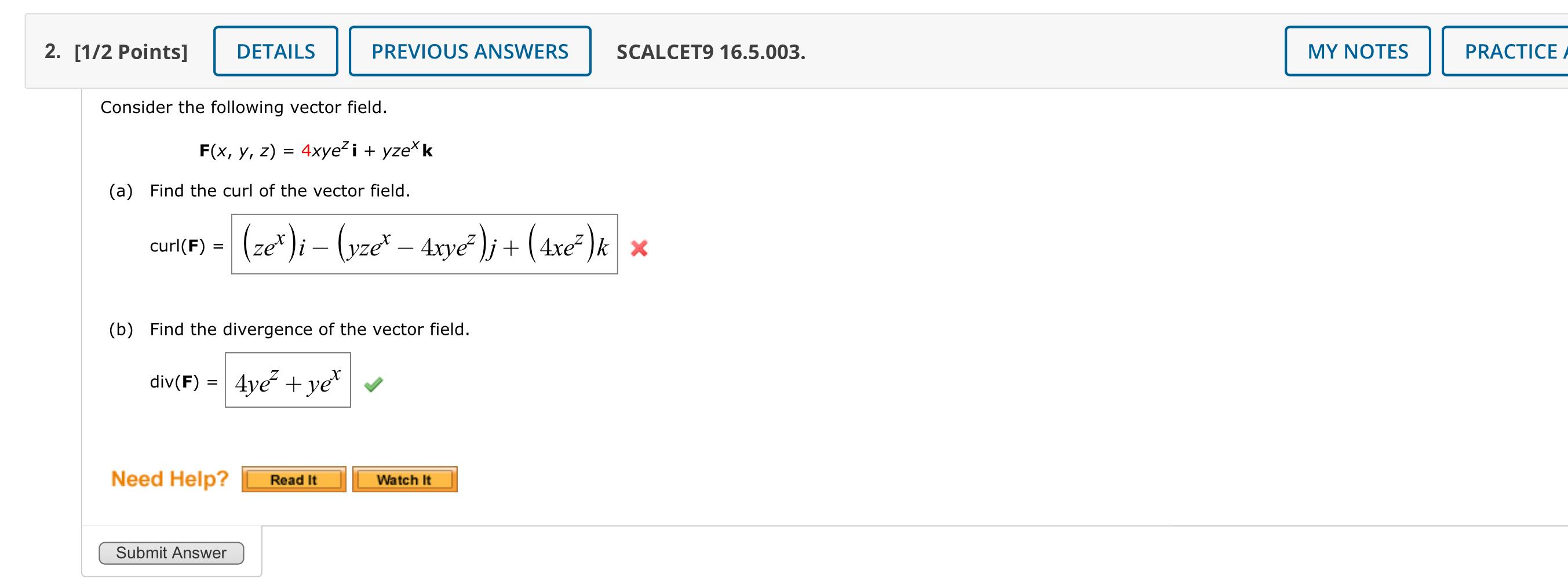 2 1 2 Points Details Previous Answers Scalcet9 16 5 003 My Notes Practice Consider The Following Vector Field F X 1