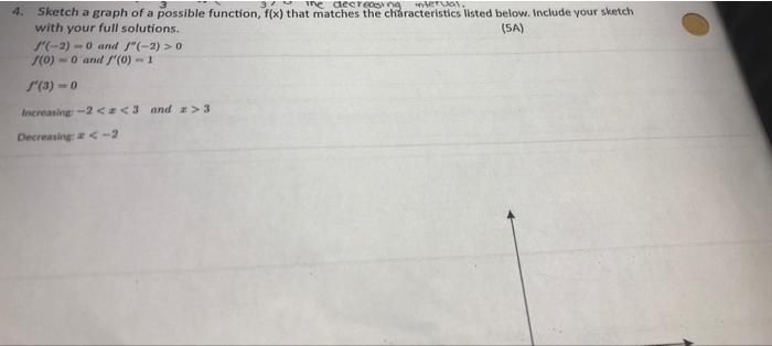 4 Sketch A Graph Of A Possible Function F X That Matches The Characteristics Listed Below Include Your Sketch With 1