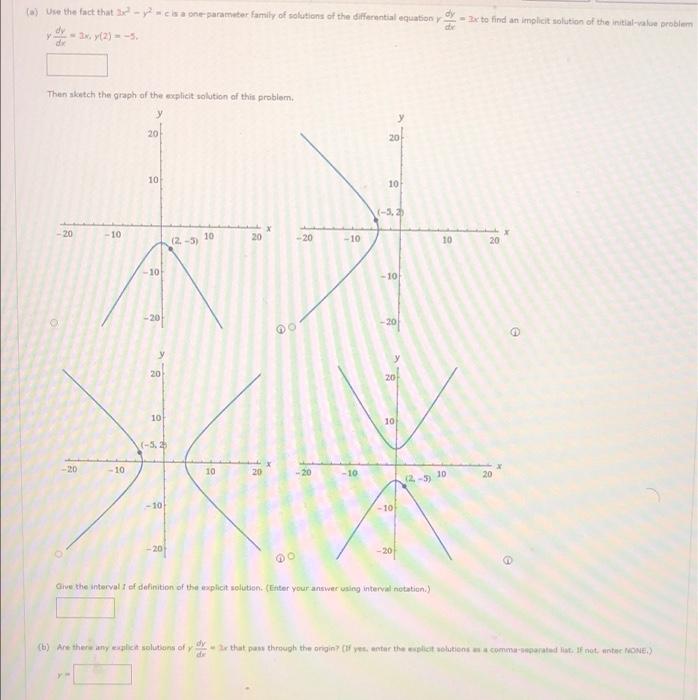 Dy A Use The Fact That Paa One Parameter Family Of Solutions Of The Differential Equation Dy Y2 5 To Find An Imp 1