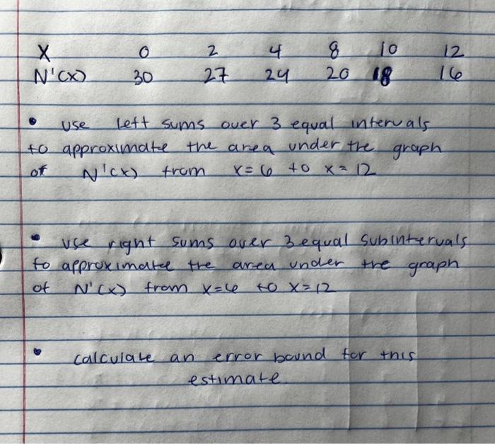 2 4 8 To 12 X N Cx 0 30 27 29 20 18 Use Left Sums Over 3 Equal Intervals To Approximate The Area Under The Graph N K F 1