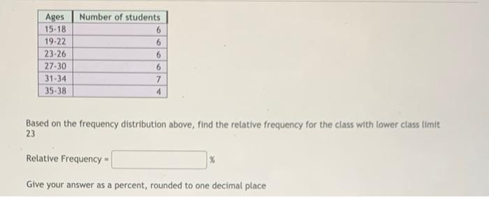 Ages 15 18 19 22 23 26 27 30 31 34 35 38 Number Of Students 6 6 6 6 7 4 Based On The Frequency Distribution Above Find 1