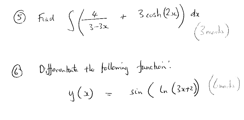 4 Find 3 Cash 2x Dx Cosh 2 3 3x 3 Marks Differentrate The Following Function Lm 3x 2 6 Mesta Sin Y X 1