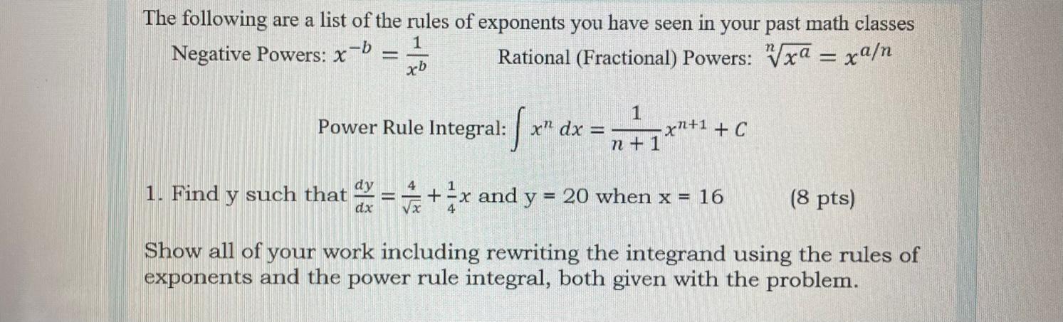 The Following Are A List Of The Rules Of Exponents You Have Seen In Your Past Math Classes B 1 Negative Powers X Ratio 1