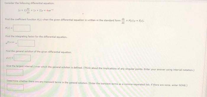 Consider The Following Differential Equation Find The Contlichent Function Pod When The Given Differential Equation Is W 1