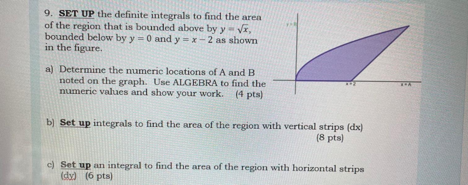 9 Set Up The Definite Integrals To Find The Area Of The Region That Is Bounded Above By Y Vx Bounded Below By Y 0 1