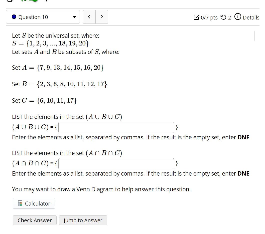 Question 10 B0 7 Pts 52 0 Details Let S Be The Universal Set Where S 1 2 3 18 19 20 Let Sets A And B 1