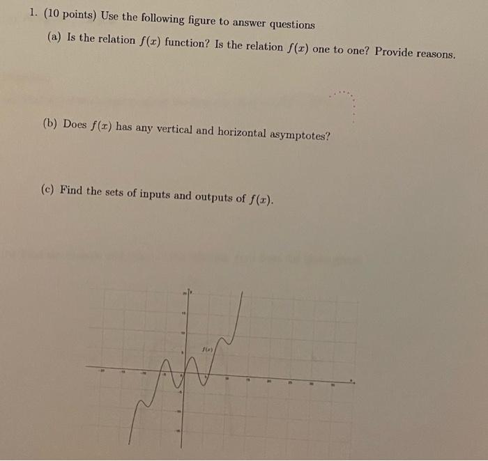 1 10 Points Use The Following Figure To Answer Questions A Is The Relation F X Function Is The Relation F X One 1