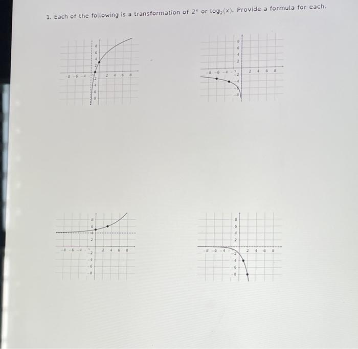 1 Each Of The Following Is A Transformation Of 2 Or Log X Provide A Formula For Each 2 2 3 A 2 6 4 2 4 6 8 4 4 6 3 2 1