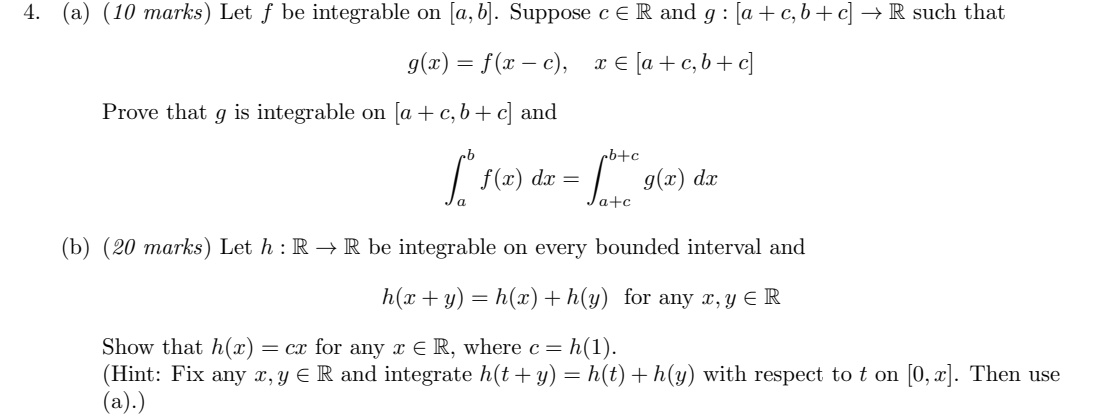 4 A 10 Marks Let F Be Integrable On A B Suppose C Er And G A C B C R Such That G X F X C X X A 1