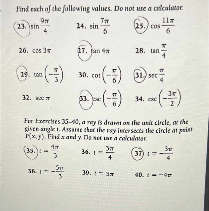 Find Each Of The Following Values Do Not Use A Calculator 971 771 117 23 Sin 24 Sin 25 Cos 4 6 6 26 Cos 371 27 T 1