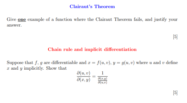 Please Assist With These Questions On Clairauts Theorem And Chain Rule And Implicit Differentiation 1