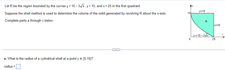 Let R Be The Region Bounded By The Curves Y Y 15 And X 25 In The First Quadrant Suppose The Shell Method Is 1