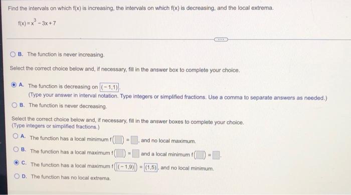 Find The Intervals On Which F X Is Increasing The Intervals On Which F X Is Decreasing And The Local Extrema F X X 1