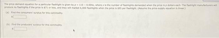 Find The Consumers Surplus For This Commodity 1