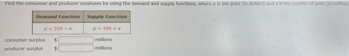 Find The Consumer And Producer Surpluses By Using The Demand And Supply Functions Where P Is The Price In Dollars And I 1