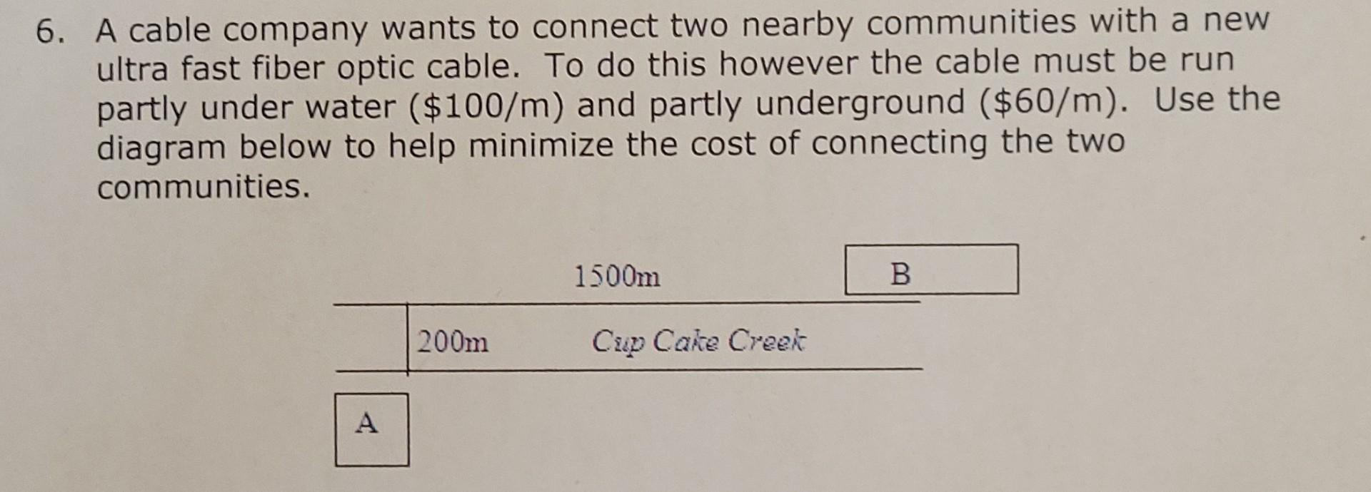 6 A Cable Company Wants To Connect Two Nearby Communities With A New Ultra Fast Fiber Optic Cable To Do This However T 1