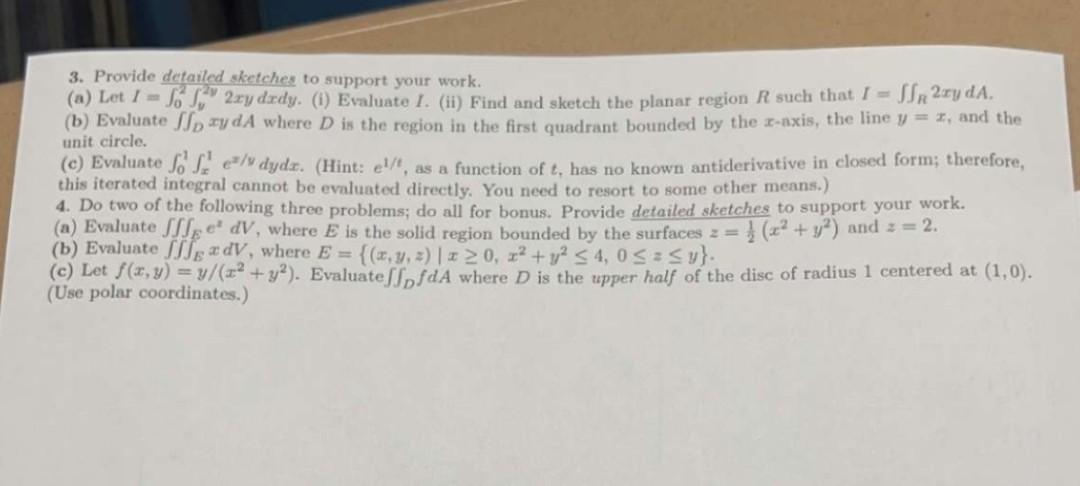 Unit Circle 3 Provide Detailed Sketches To Support Your Work A Let I Sol 2xy Dudy 1 Evaluate I 11 Find And 1