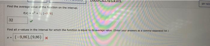 Laracalciu S R 072 My No Find The Average Value Of The Function On The Interval Px 2 150 9 99 32 Find All X Values 1
