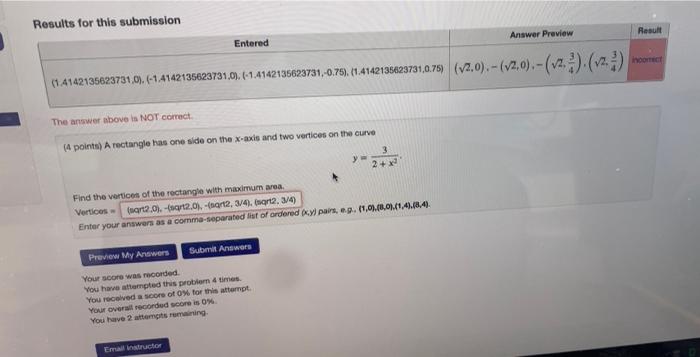 Results For This Submission Answer Preview Result Entered V2 0 V2 0 Vz V2 More 14142135623731 C 1 41 1
