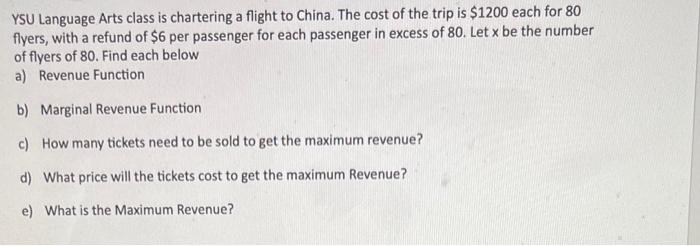Ysu Language Arts Class Is Chartering A Flight To China The Cost Of The Trip Is 1200 Each For 80 Flyers With A Refund 1