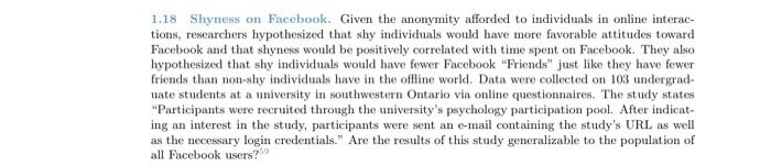 1 18 Shyness On Facebook Given The Anonymity Afforded To Individuals In Online Interac Tions Researchers Hypothesized 1