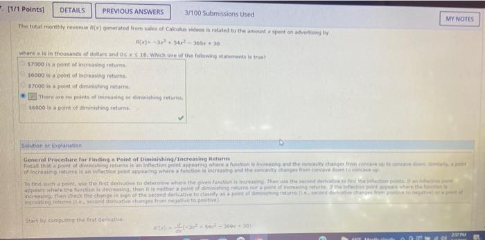 1 1 Points Details Previous Answers 3 100 Submissions Used My Notes The Total Monthly Revenue Generated From Sales Of 1