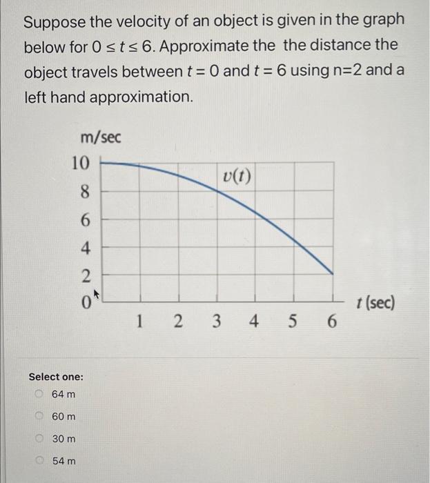 Suppose The Velocity Of An Object Is Given In The Graph Below For Osts 6 Approximate The The Distance The Object Travel 1