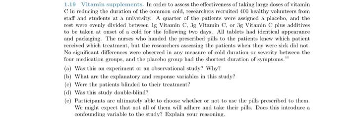 1 19 Vitamin Supplements In Order To Assess The Effectiveness Of Taking Large Doses Of Vitamin Cin Reducing The Duratio 1