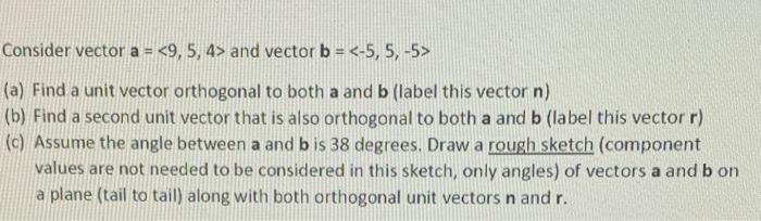 Consider Vector A 9 5 4 And Vector B 5 5 5 A Find A Unit Vector Orthogonal To Both A And B Label This V 1