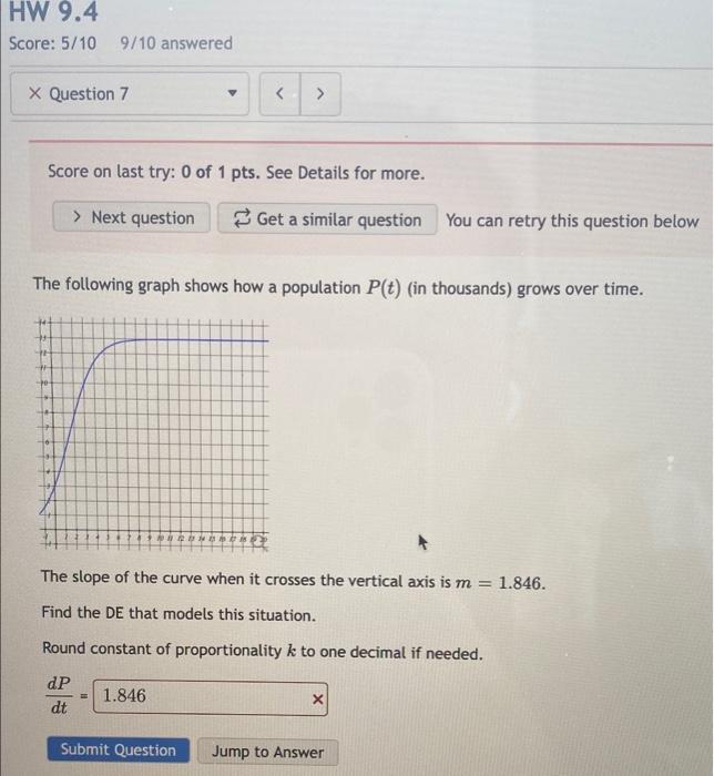 Hw 9 4 Score 5 10 9 10 Answered X Question 7 Score On Last Try 0 Of 1 Pts See Details For More Next Question G 1