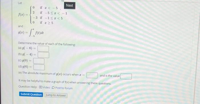 Let F Next 0 If I 5 2 If 5 1 3 If Isi 5 0 If 125 And 2 F T Dt Determine The Value Of Each Of The Following 1