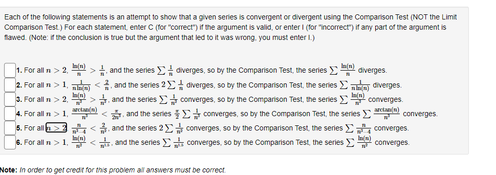 Each Of The Following Statements Is An Attempt To Show That A Given Series Is Convergent Or Divergent Using The Comparis 1