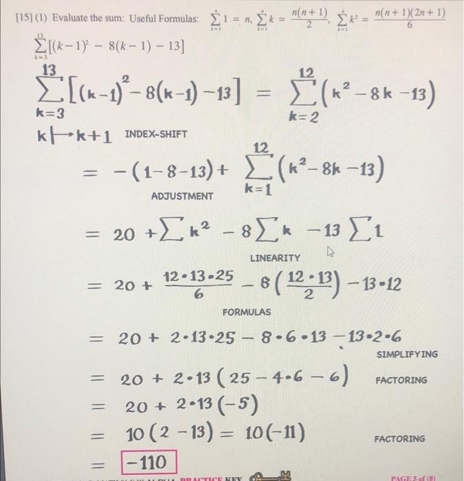 N N 1 15 1 Evaluate The Sum Useful Formulas 1 N X Ht M N 1 2n 1 K 1 8 K 1 13 3 K 2