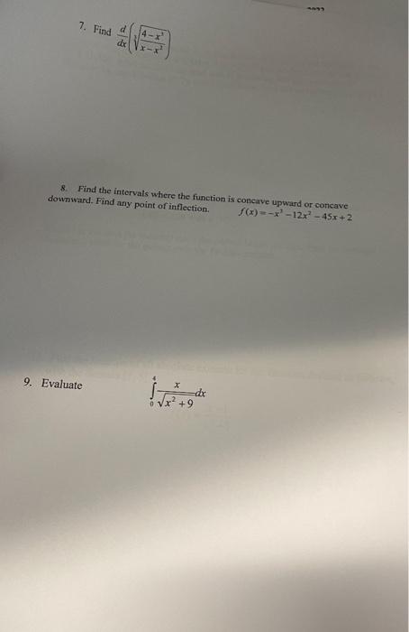 7 Find 8 Find The Intervals Where The Function Is Concave Upward Or Concave Downward Find Any Point Of Inflection 1 1