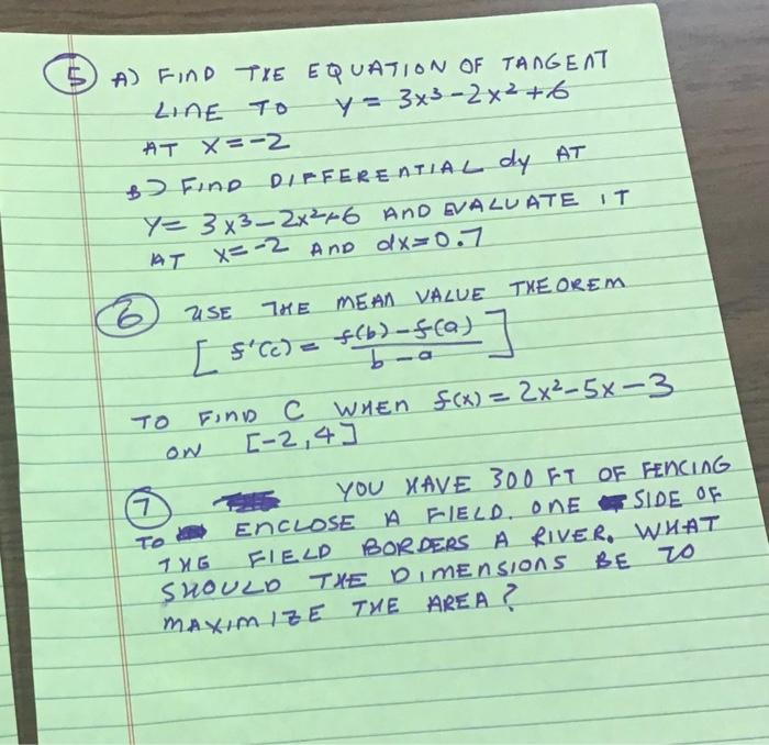 5 A Find Tie Equation Of Tangent Line To Y 3x3 2x 6 At X 2 Fine Dieferential Dy At 7 3x3 2x 16 And Evaluate I 1