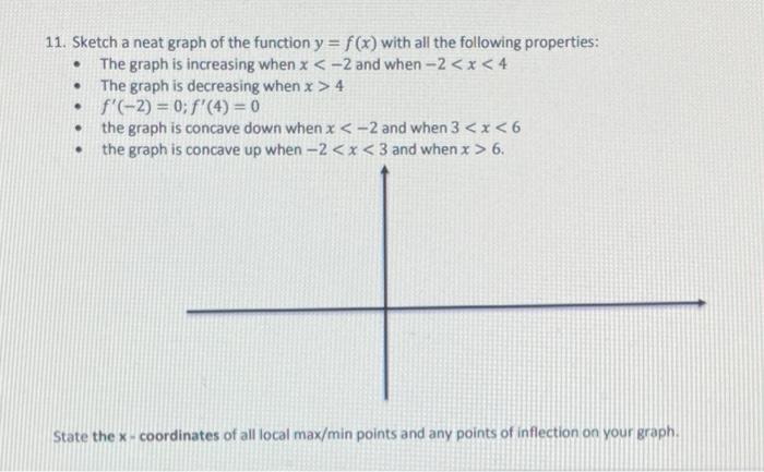 11 Sketch A Neat Graph Of The Function Y F X With All The Following Properties The Graph Is Increasing When X 1