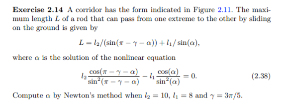 Exercise 2 14 A Corridor Has The Form Indicated In Figure 2 11 The Maxi Mum Length L Of A Rod That Can Pass From One E 1