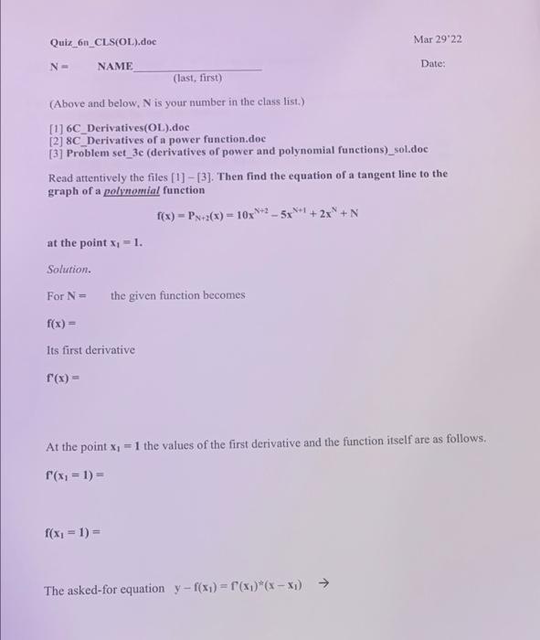 Quiz 6n Cls Ol Doc Mar 29 22 N Name Date Last First Above And Below N Is Your Number In The Class List 1 6c 1