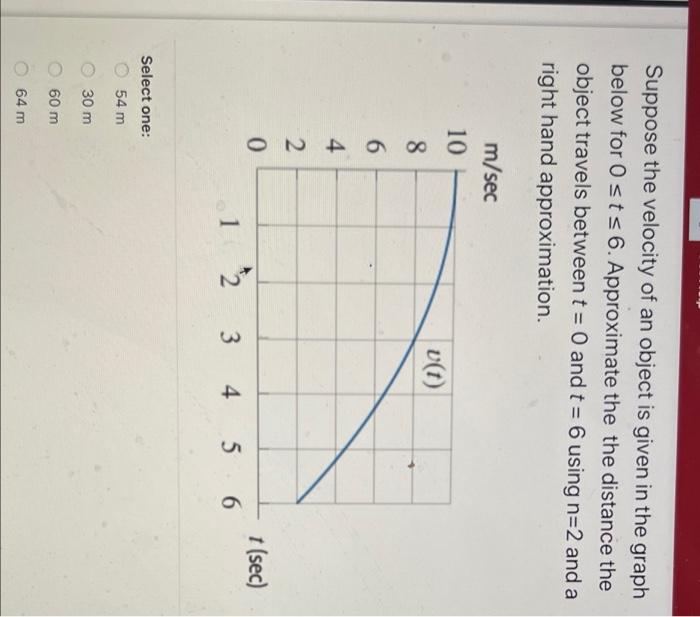 Suppose The Velocity Of An Object Is Given In The Graph Below For Osts 6 Approximate The The Distance The Object Travel 1