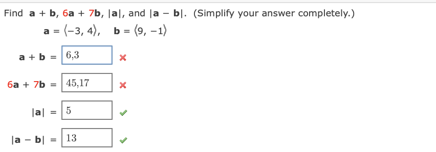 Find A B 6a 7b Lal And La Bl Simplify Your Answer Completely 3 4 B 9 1 A A B 6 3 6a 7b 1