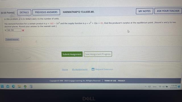 10 20 Points My Notes Ask Your Teacher Details Previous Answers Harmathap 12 13 4 035 Mi In The Problem Pis In Dollar 1
