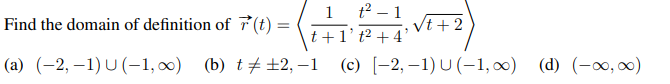 1 2 1 Find The Domain Of Definition Of 7 T Vt 2 T 1 T2 4 A 2 1 1 0 B T 2 1 C 2 1 1 0 1