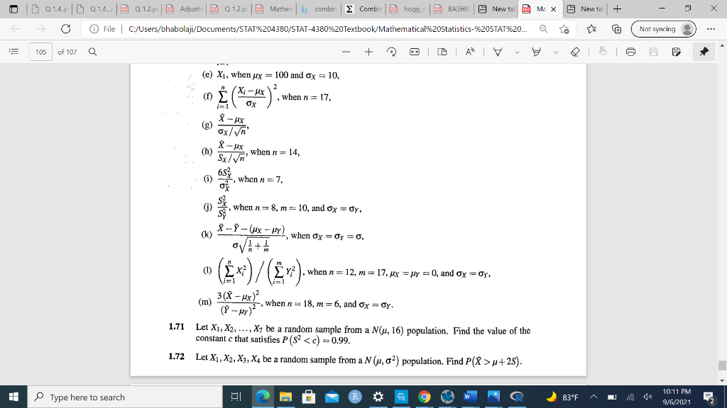 Let X1 X2 Xn Be A Random Sample From A N Ux Oz Population And Let Yi Y2 Ym Be A Random Sample From A N 1