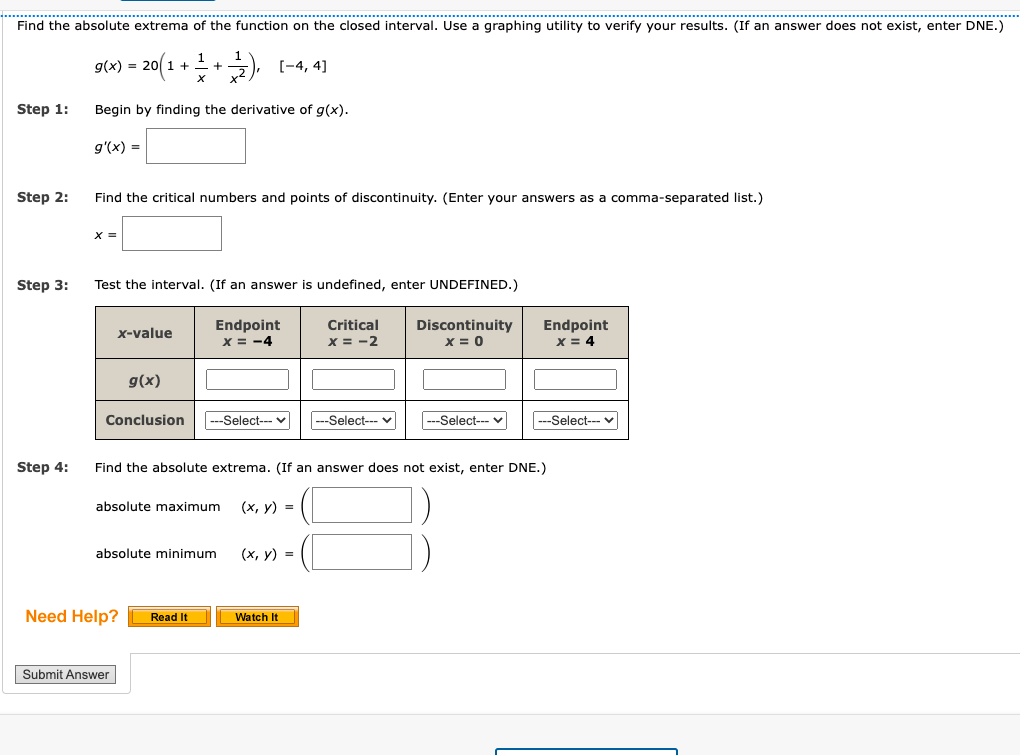 Find The Absolute Extrema Of The Function On The Closed Interval Use A Graphing Utility To Verify Your Results If An 1