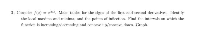 2 Consider F X 2 3 Make Tables For The Signs Of The First And Second Derivatives Identify The Local Maxima And Min 1